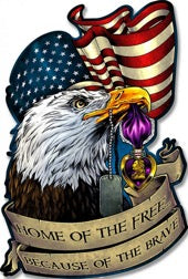 Home of the Free Land of the Brave Embossed Metal Sign