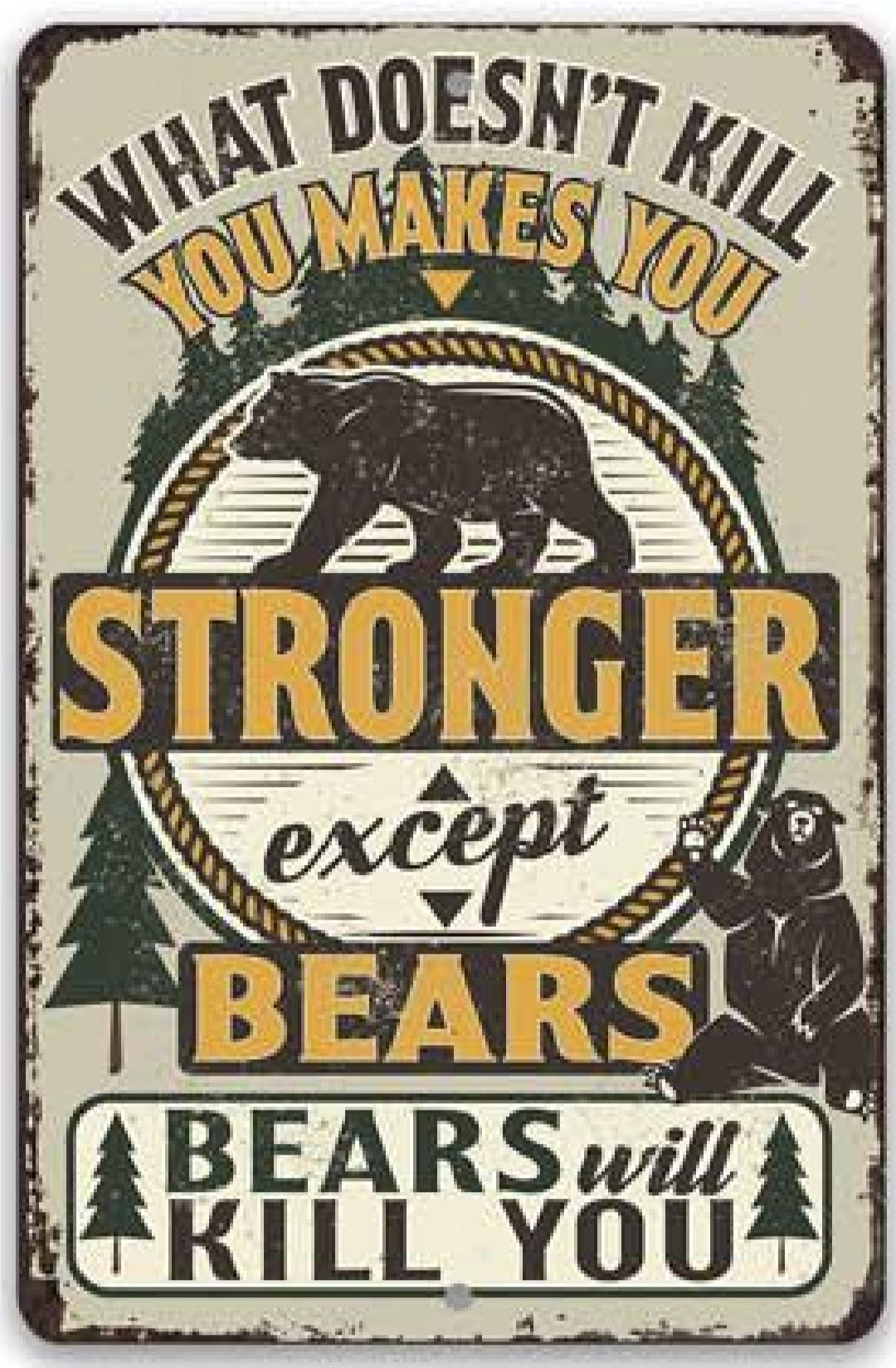 What Doesn't Kill You Makes You Stronger. Except Bears Metal Sign