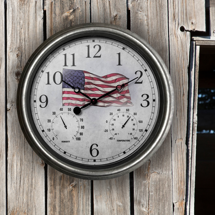 EZREAD® 15" 3-in-1 Galvanized Clock/Thermometer/Hygrometer