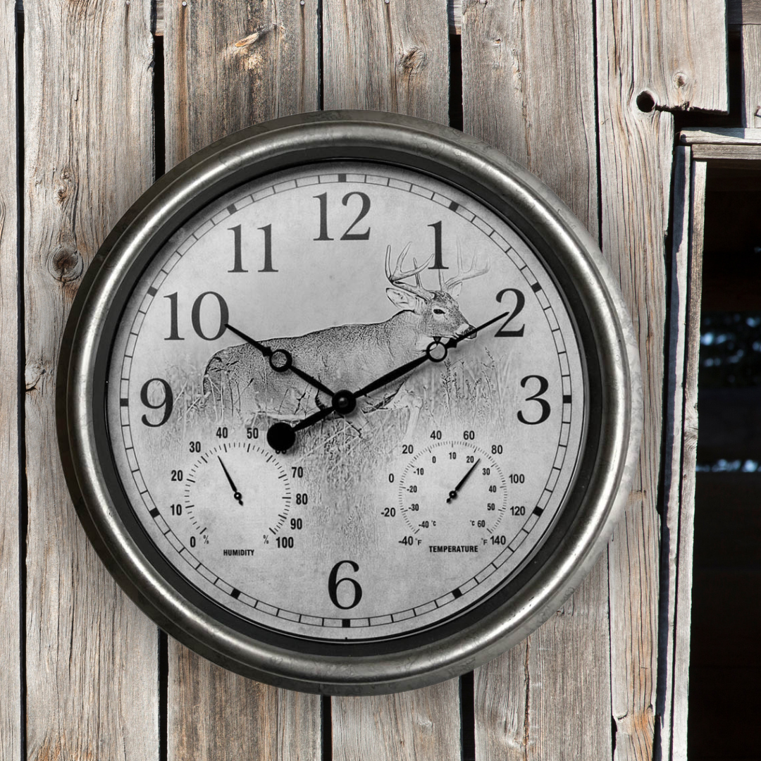 EZREAD® 15" 3-in-1 Galvanized Clock/Thermometer/Hygrometer