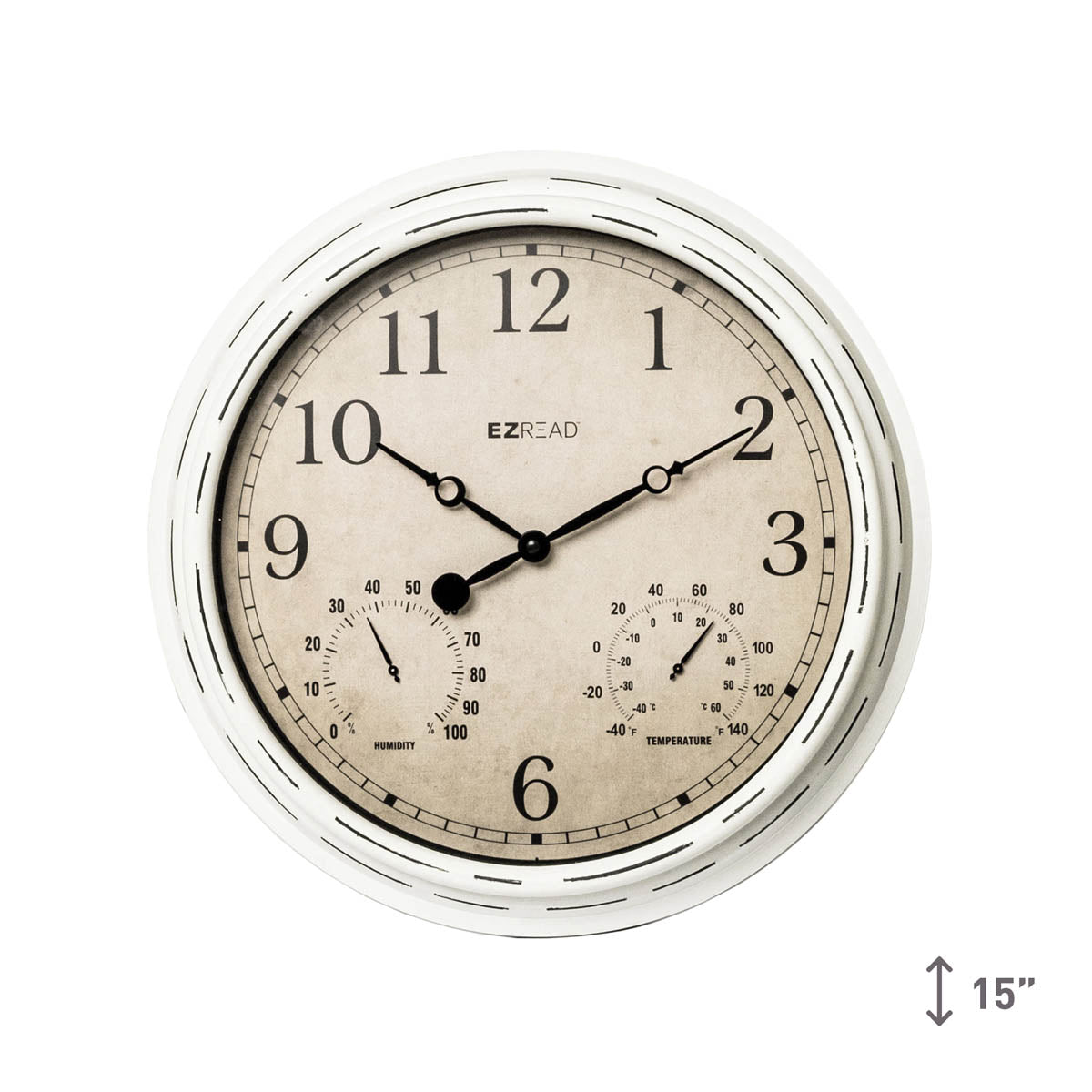 EZREAD® 15" 3-in-1 White Weathered Clock/Thermometer/Hygrometer