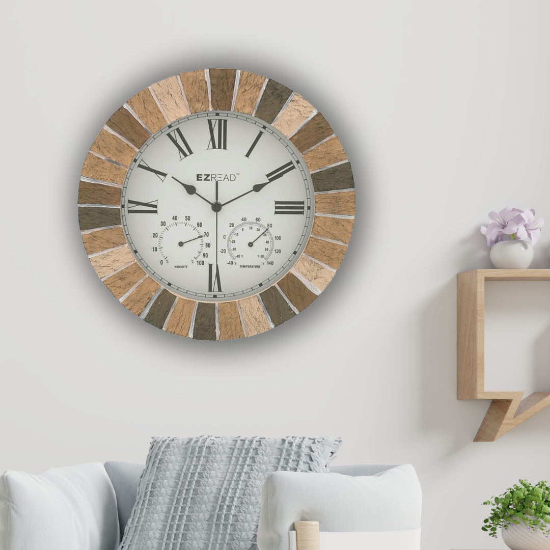 EZREAD® 14" Stone Mosaic 3-in-1 Clock/Thermometer/Hygrometer