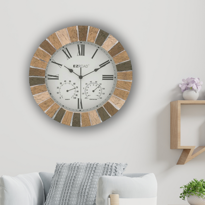 EZREAD® 14" Stone Mosaic 3-in-1 Clock/Thermometer/Hygrometer