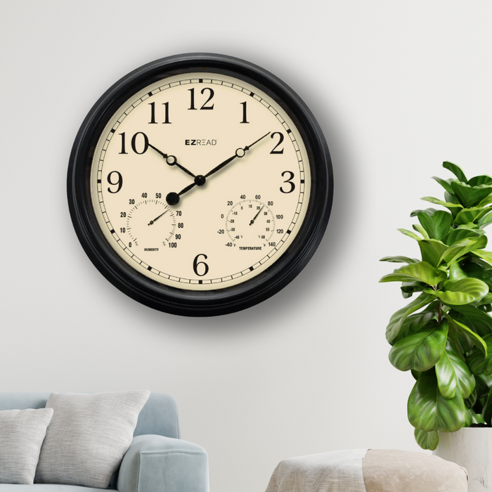 EZREAD® 15" Black 3-in-1 Clock/Thermometer/Hygrometer