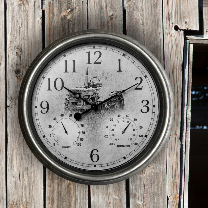 EZREAD® 15" 3-in-1 Galvanized Clock/Thermometer/Hygrometer
