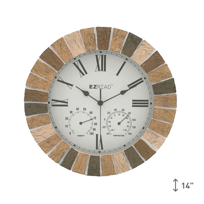 EZREAD® 14" Stone Mosaic 3-in-1 Clock/Thermometer/Hygrometer