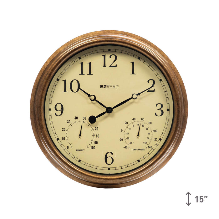 EZREAD® 15" 3-in-1 Patina Clock/Thermometer/Hygrometer